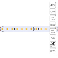A4812010-01-3K Светодиодная лента 48В 7.2Вт/м 800Лм/м 3000К 90+ 10мм SMD2835 120шт/м 5м IP20