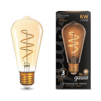 157802006 Лампа Gauss Filament ST64 6W 360lm 2400К Е27 golden flexible LED 1/10/40