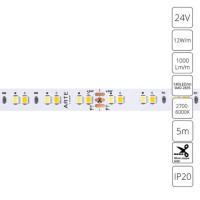 A2414010-01-mix Светодиодная лента 24В 12Вт/м (на канал 6Вт/м) 1000Лм/м 2700К+6000К 90+ 10мм SMD2835 140шт/м 5м IP20