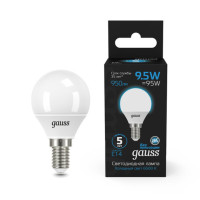 105101310 Лампа Gauss Шар 9.5W 950lm 6500K E14 LED 1/10/50