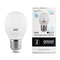 53236 Лампа Gauss Elementary Шар 6W 470lm 6500K Е27 LED 1/10/100