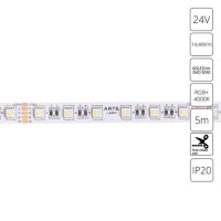 A2406012-01-RGB4K Светодиодная лента 24В 14,4Вт/м (на канал 3,6Вт/м) RGB+4000К 90+ 10мм SMD5050 60шт/м 5м IP20