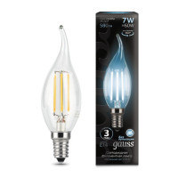 104801207 Лампа Gauss LED Filament Свеча на ветру E14 7W 580lm 4100К 1/10/50