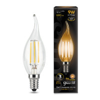 104801109 Лампа Gauss LED Filament Свеча на ветру E14 9W 680lm 2700K 1/10/50