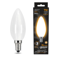 103201109 Лампа Gauss Filament Свеча 9W 590lm 3000К Е14 milky LED 1/10/50