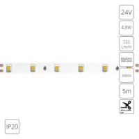 A2406008-01-3K Светодиодная лента 24В 4,8Вт/м 550Лм/м 3000К 90+ 8мм SMD2835 60шт/м 5м IP20